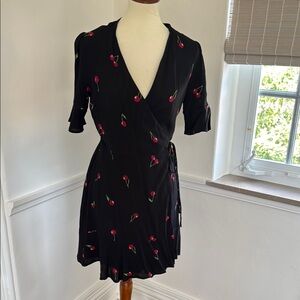 Black Floral Wrap Dress